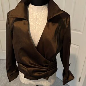 JS Boutique Brown Satin Wrap Top